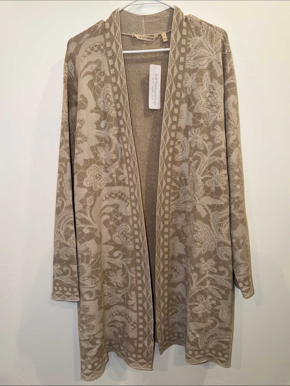 Soft Surroundings Neutral Beige Floral Open-Front Cardigan NWT